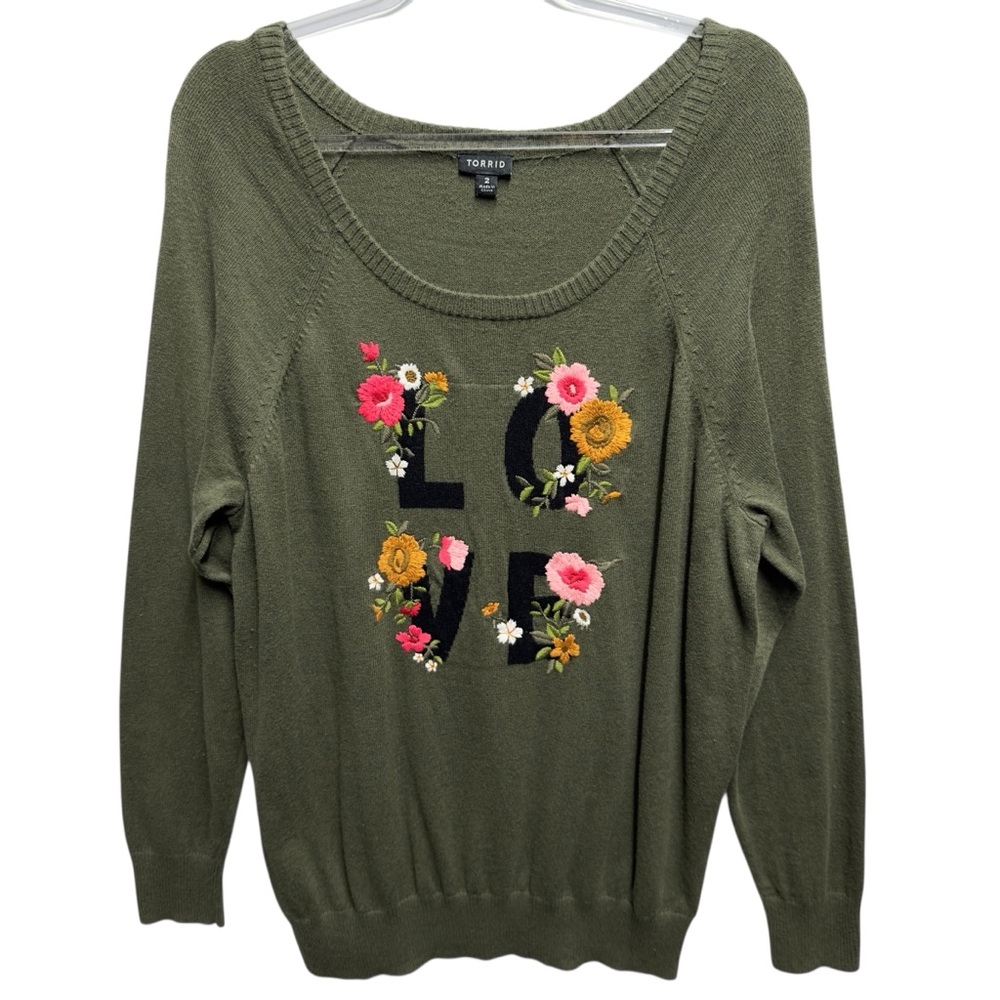 Pure Cotton Embroidered Flowers Vines Bouquet Garden LOVE Knit Sweater Pullover